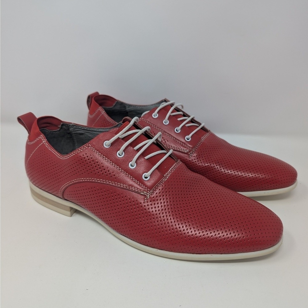 Eldemas‎ Red Leather Perforated Brogue Derby Shoes W 8.5 EU 39